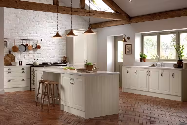 Bella Paris shaker kitchen in Antique White with refined shaker door